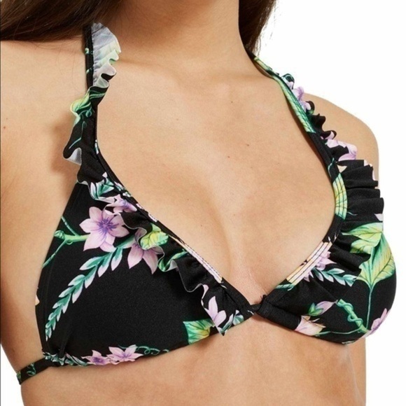 Top Shop Floral Frill Triangle Bikini Top Size 6 - Picture 1 of 7